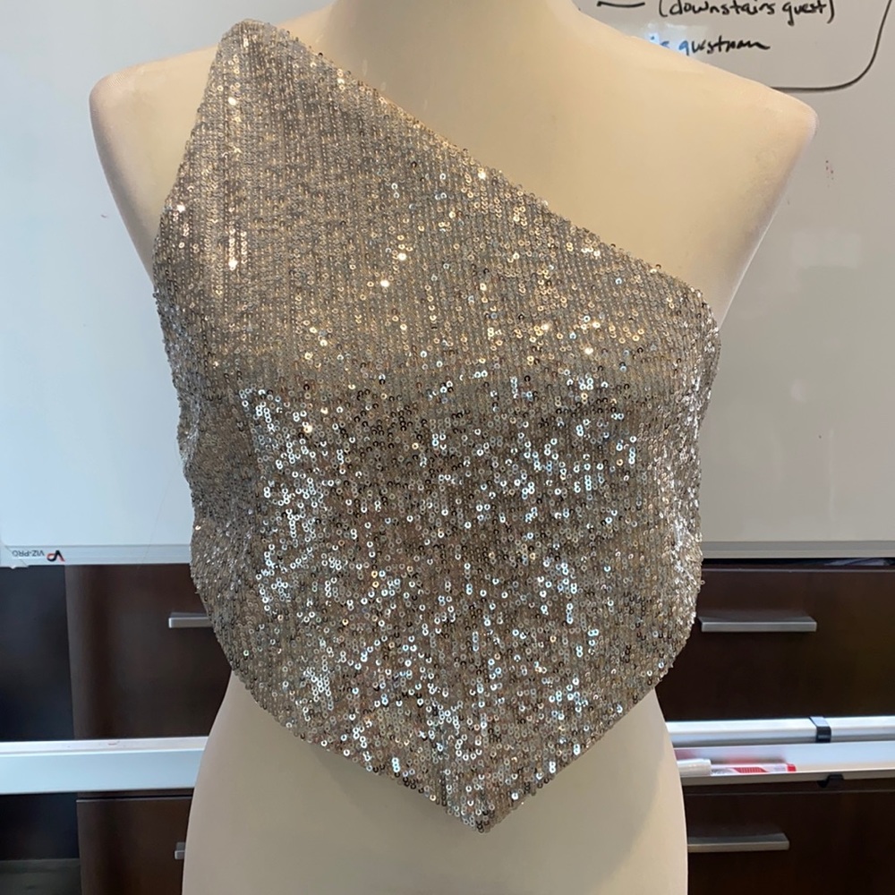 Dizzy Lizzy Sequin One shoulder crop top.